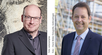 Bürgermeister Michael Klinger und Vorstand Bene Müller vom beteiligten regenerativen Energieversorger Solarcomplex 